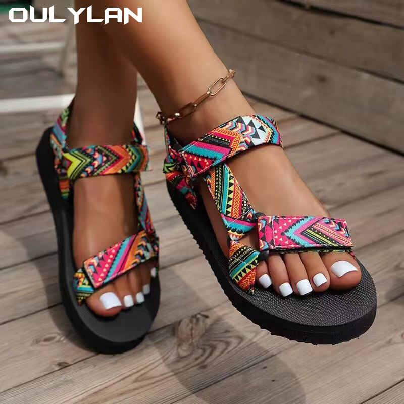 Oulylan Cute Rope Sandals for Women Comfort Gladiator Summer Platform Flat Sandals Women Light Non-slip Beach Shoes