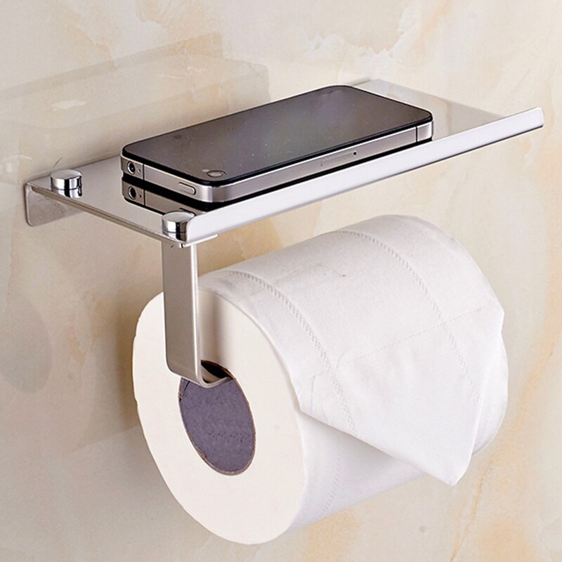 Toiletpapirholder med telefonhylde rustfrit stålrulleholder med låg vægmonteret tilbehør til badeværelset: Uden låg