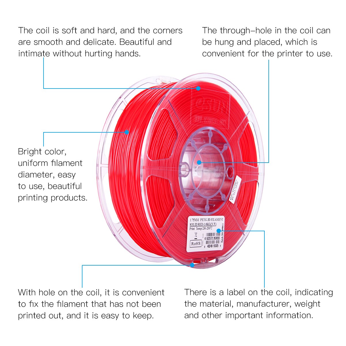 ESUN PETG 1,75mm 3D Drucker Filament Druck Verbrauchs dimensional Genauigkeit: +/-0,05mm 1kg (2,2 lb) Spule Material Minen