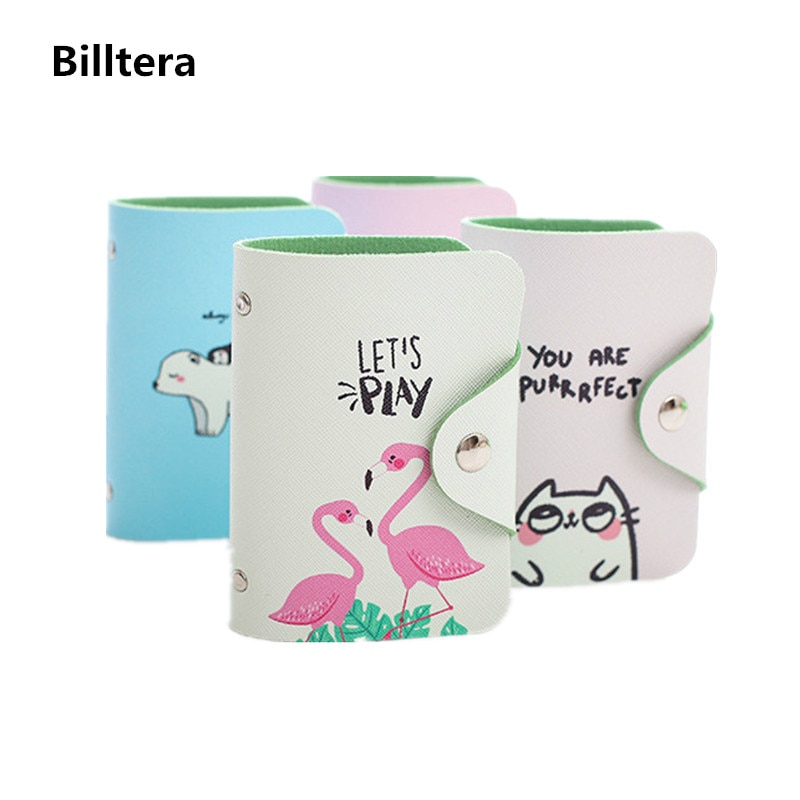 Funda de cuero para tarjetas de mujer, tarjetero para tarjetas de crédito, billetera para tarjetas de identificación con dibujos animados, Protector para tarjetas de visita y pasaporte