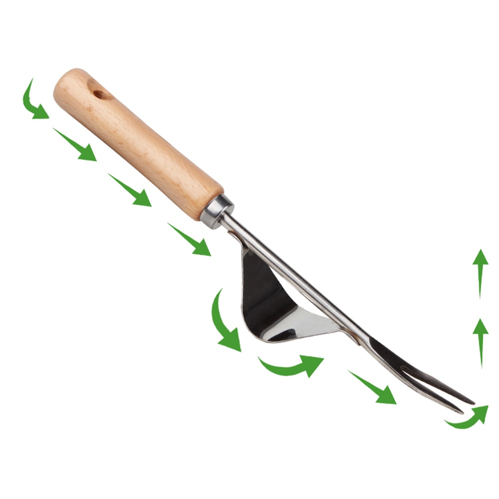 Roestvrij Staal Handmatige Wieden Vork Houten Handvat Transplanteren Graven Verwijderen Penwortel Tool Tuin Planten Wieden Gereedschap