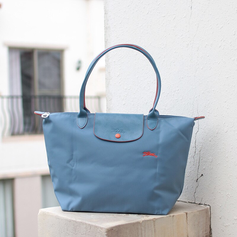 Lange griff große bestickte knödel tasche wasserdichte pendler tasche handtasche nylon leinwand tasche: Haze blue