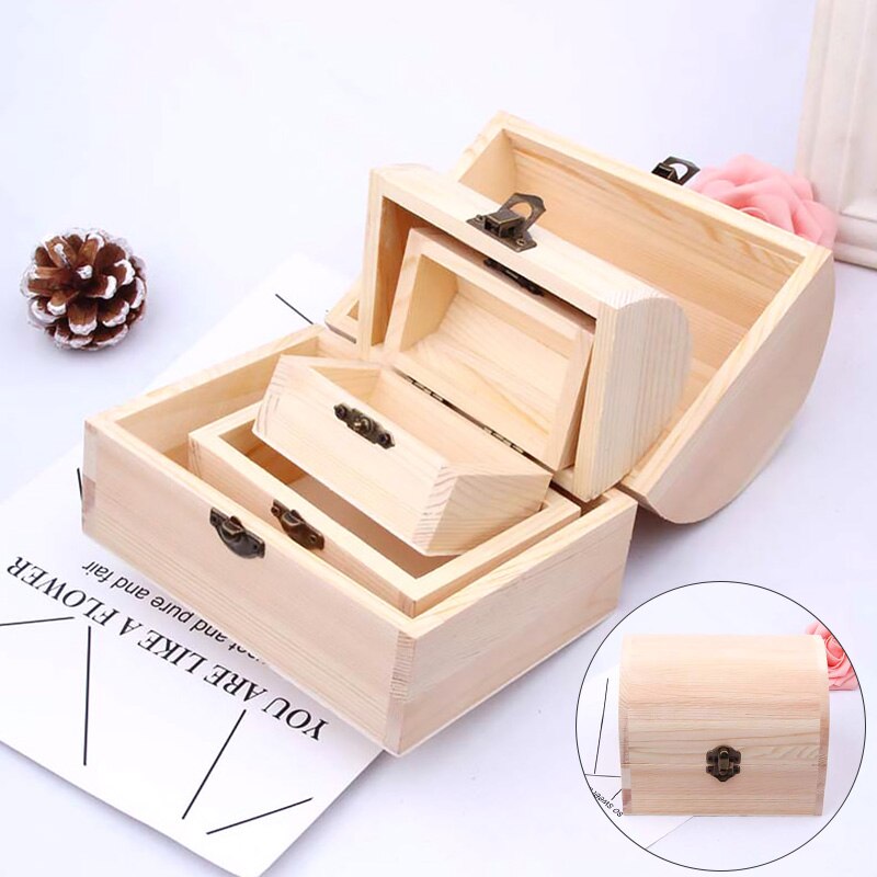 1PC Wooden Home Storage Box Log Color Pine Rectangular Flip Solid Wood Box Handmade Article Jewelry Red Wine Case