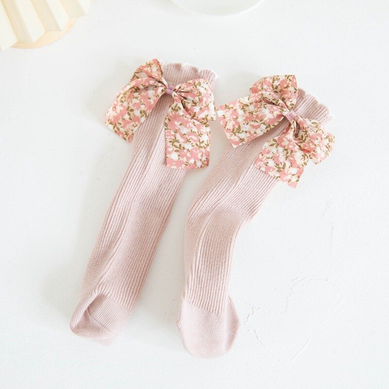 Lente Herfst Baby Sokken Leuke Bloem Gedrukt Bows Kids Peuter Sokken Zachte Katoen Prinses Meisje Lange Sokken: pink