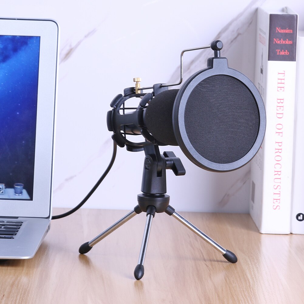 Deskop-Soporte de trípode para teléfono PC micrófono de condensador de 3,5mm con filtro Pop para chatear, videojuegos, grabación de Podcast