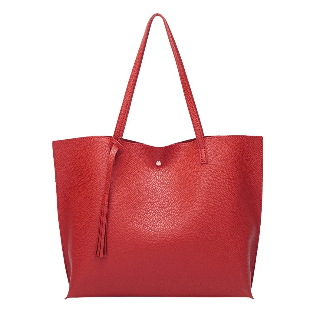 Vrouwen Tote Fringe Effen Kleur Zachte Lederen Grote Capaciteit Goud Winkelen Pakket Schouder Hand tas Handtas Tassen сумка женская: Rood