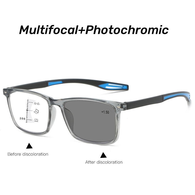 Gafas de lectura multifocales fotocromáticas progresivas 3 en 1 gafas de sol bifocales para exteriores TR90 gafas deportivas antiazules cerca de lejos: Negro / +350