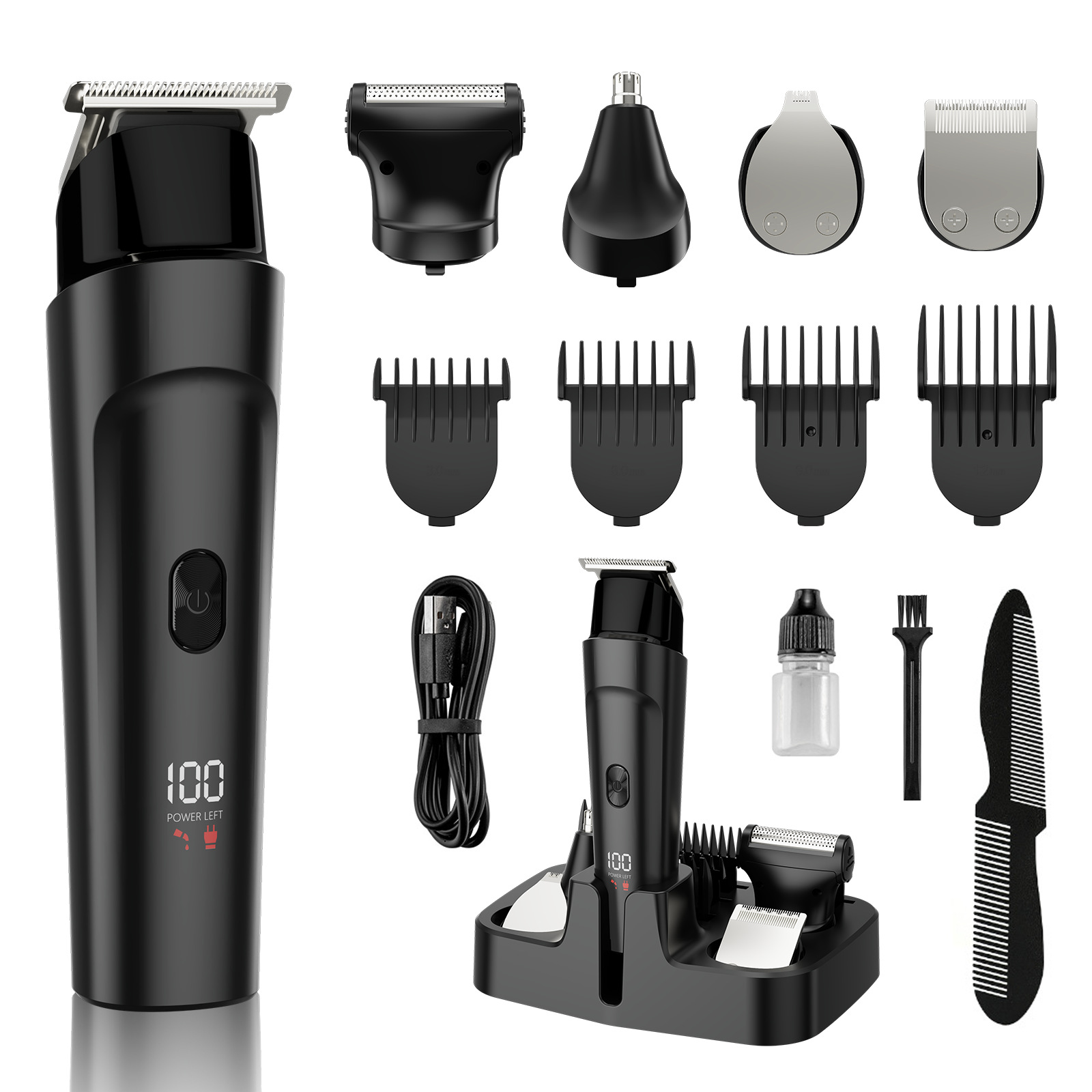 kit Cura 5-in-1 - Tagliacapelli Ricaricabile per Barba, Naso, Corpo - zoppo Acciaio Inox