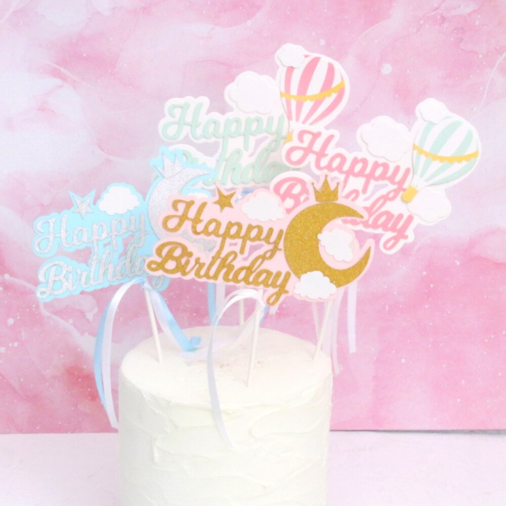 Kleurrijke "happy birthday" maan luchtballon taart hoge hoed bruiloft bruid dessert verjaardag feestdecoratie schattig