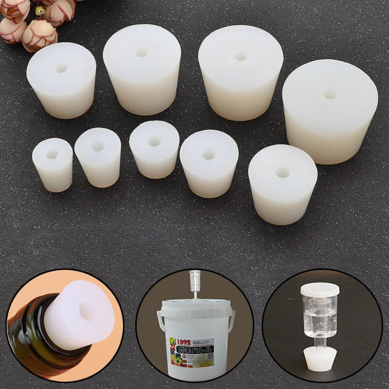1pchome cerveja vinho rolhas de silicone plug com 8mm buraco para válvula de bloqueio a ar bubbler fermentação válvula de escape silicone borracha plug