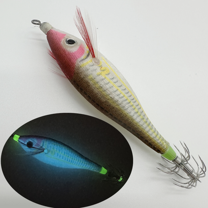 Squid Hook8.5cm Rush Egi Jig Baits WOOD Shrimp Lure luminous Japanese yo zuri Gambar Floating Sutte Octopus Squid Jig: Brown