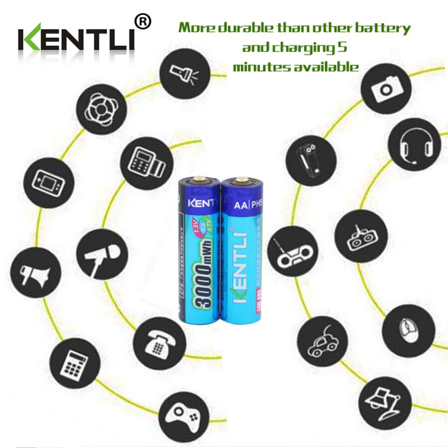 Neue Leistungsstarke KENTLI Batterie AA 1,5 V 3000mWh Polymer Lithium-li-Ion Akkus Halloween Weihnachten ect.
