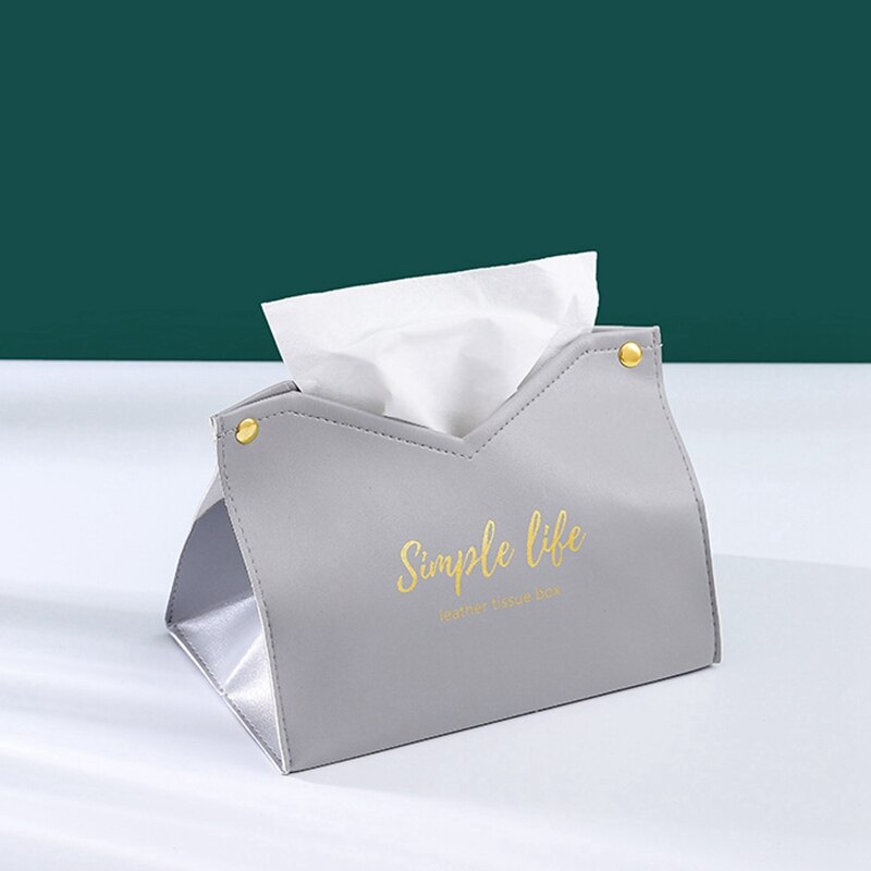 Caja de pañuelos de cuero PU, contenedor de pañuelos para coche, caja de bombeo, soporte para servilletas, caja de almacenamiento, servilletas, decoración para el hogar y la sala de estar: Gray Simple