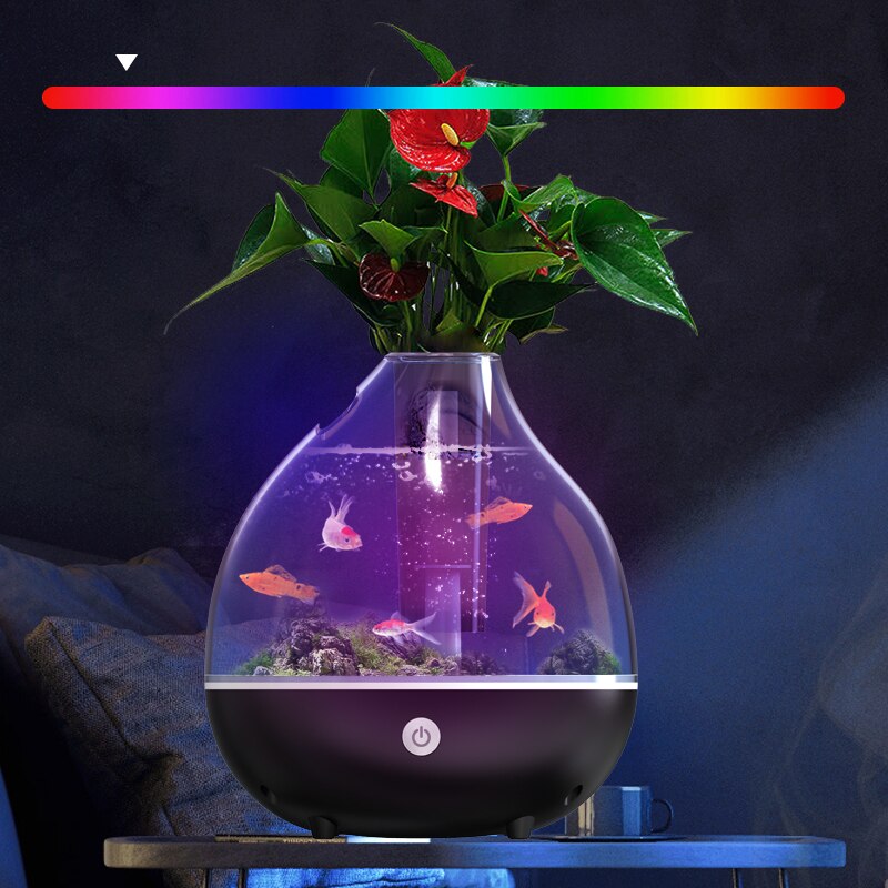 Aquarium tank desktop amphibious aeration small goldfish betta fish tank Colorful lights landscaping Ecological cycle
