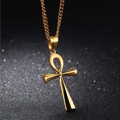 Religion Egyptian Ankh Crucifix Necklaces Pendants Stainless Steel Symbol of Life Cross Necklaces Jewelry XLCT012: Gold-color