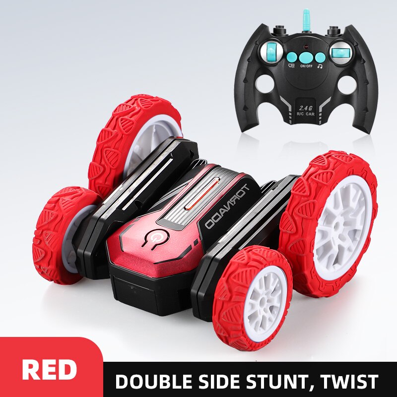 Eboyu 802 Rc Auto 2.4Ghz 4WD Rc Stunt Auto Afstandsbediening Racewagen Dubbelzijdig Drive Met Led Licht muziek Rollende Roterende Rtr: Rood