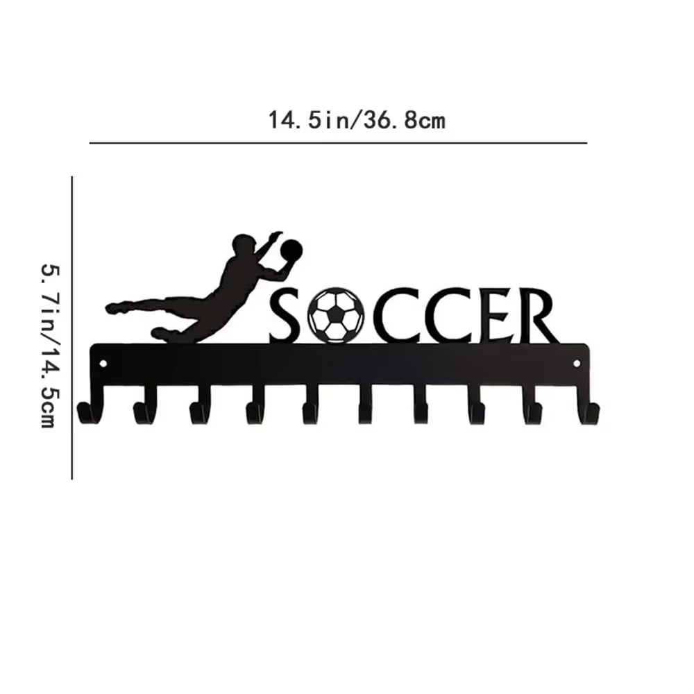 1 perchero para medallas de portero de fútbol con 10 ganchos: colgador de llaves, toallero y perchero de metal para pared. para entusiastas de los deportes.