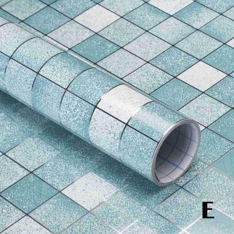 45cm*100cm Bathroom Kitchen Waterproof Self-adhesive Plaid Stickers Anti-oil Wrap Tile paper Wall Stickers Waterproof Wall Z7Y5: E