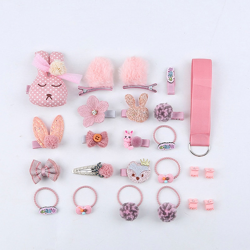 24 Pcs/Set Children Hair Clip Set Baby Head flower Fabric Bow Barrettes Hair clips Girl Elastic hair Headband Headdress