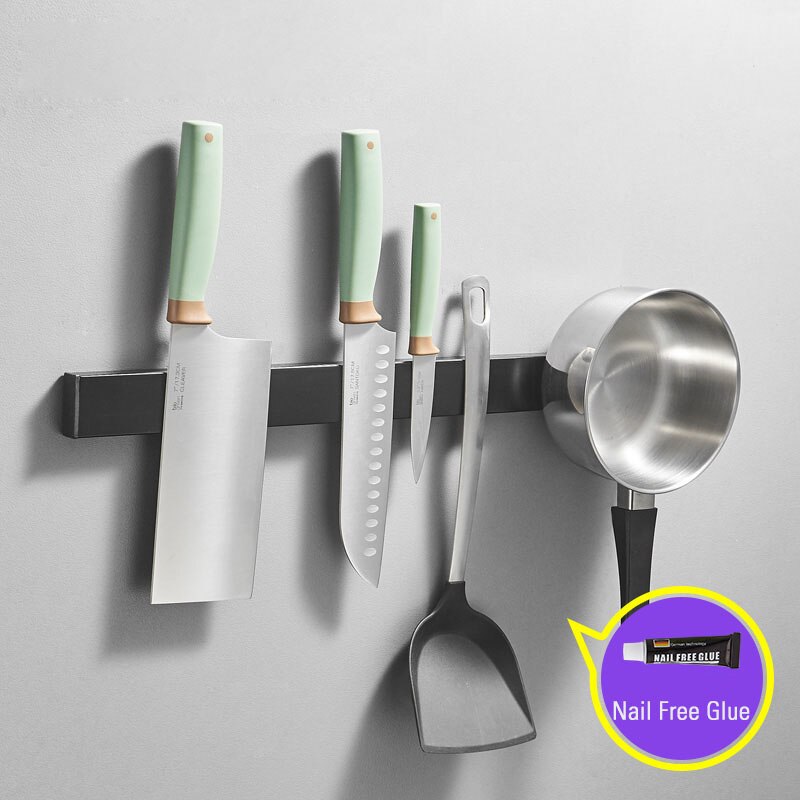 Accesorios de cocina, porta cuchillos de cocina magnéticos negros, organizador de herramientas magnético montado en la pared, soporte para cepillo, estante para herramientas de níquel