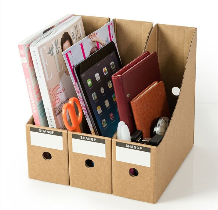 LOAAO Eco-Friendly Cardboard table organizer box office file box holder book storage box Home Storage Organization: 3pcs yellow