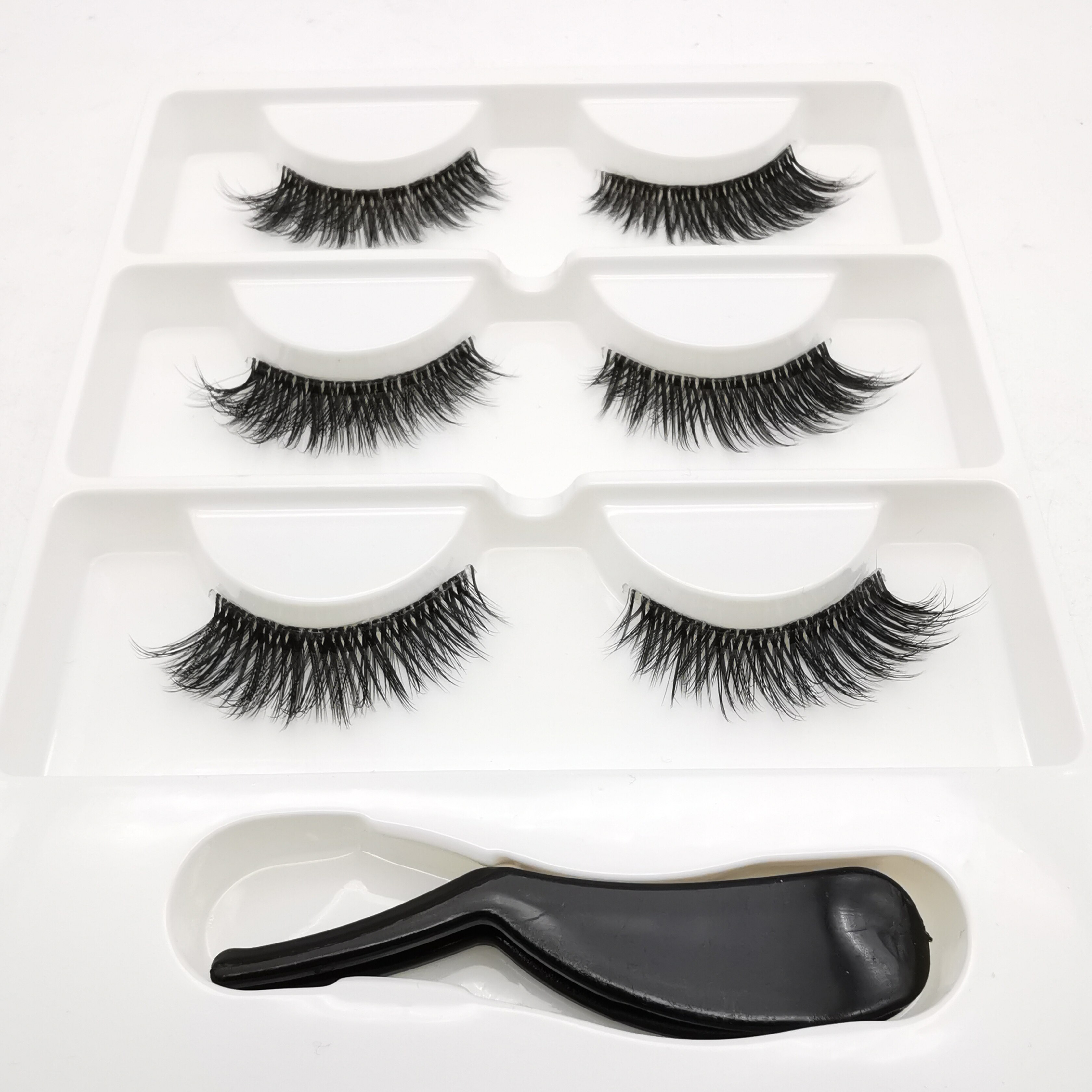 Mink Eyelashes 3 pairs lashes invisible band mink lashes reusable false eyelashes Makeup in Bulk+Eyelash curler: 3pairs-3DFF9