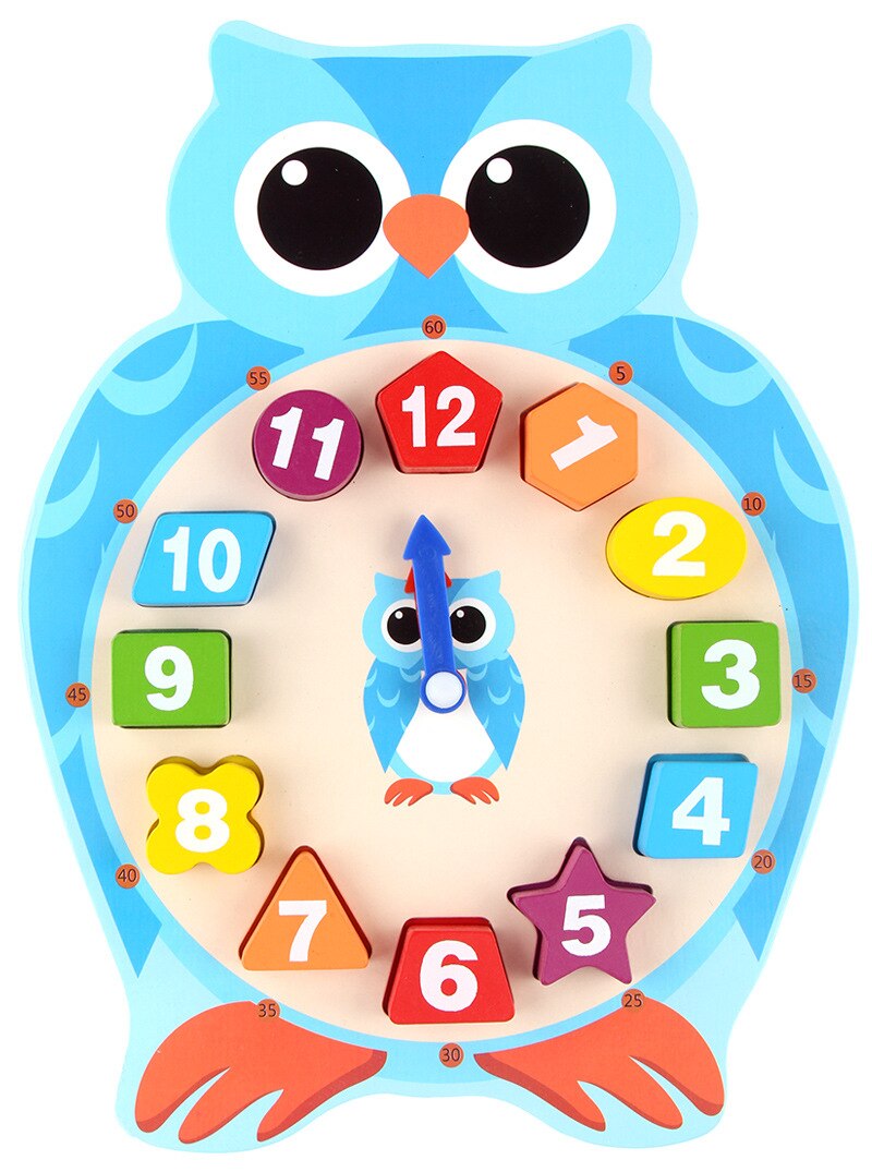 Kids Wooden Clock Toys Children Time Cognition Education Toys Number Shape Color Learning Tool For Baby Kids: owl