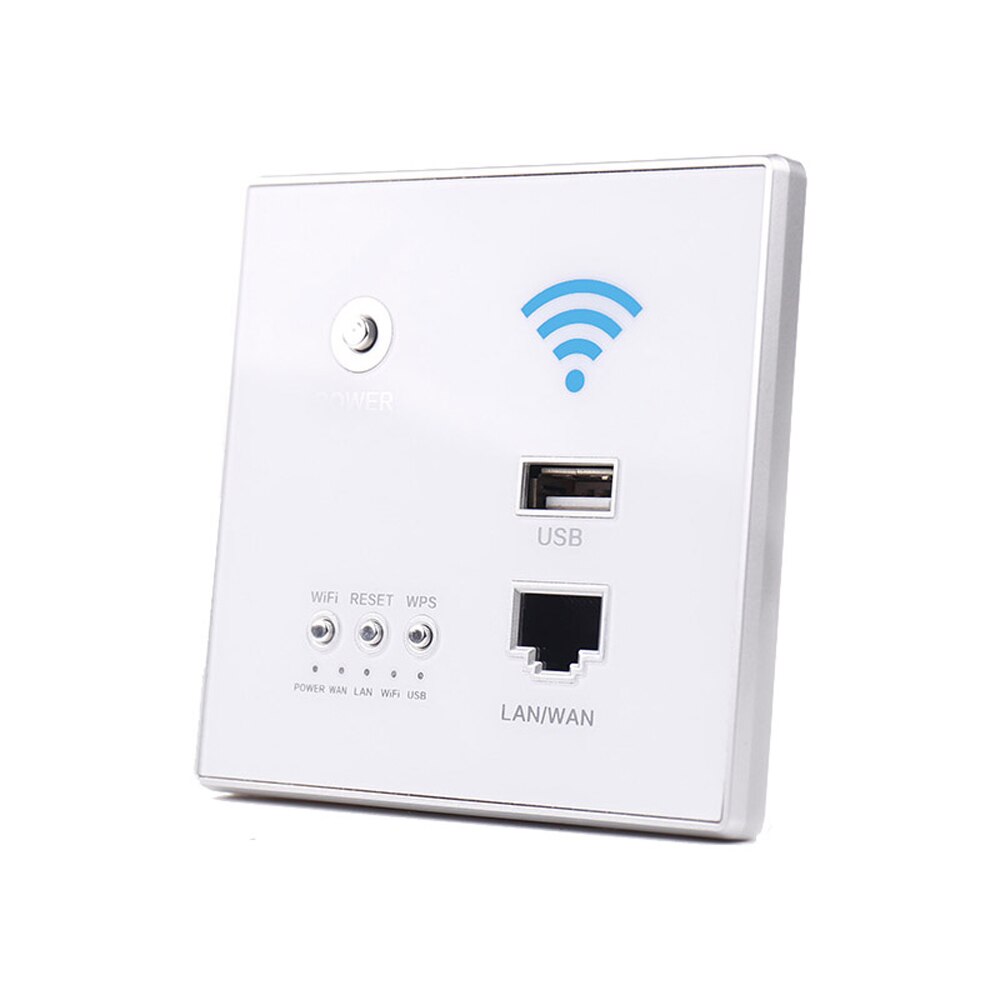 Repetidor WIFI inalámbrico inteligente con relé AP de potencia de 300Mbps, extensor de Panel enrutador integrado de 2,4 GHz con interruptor de toma USB: White