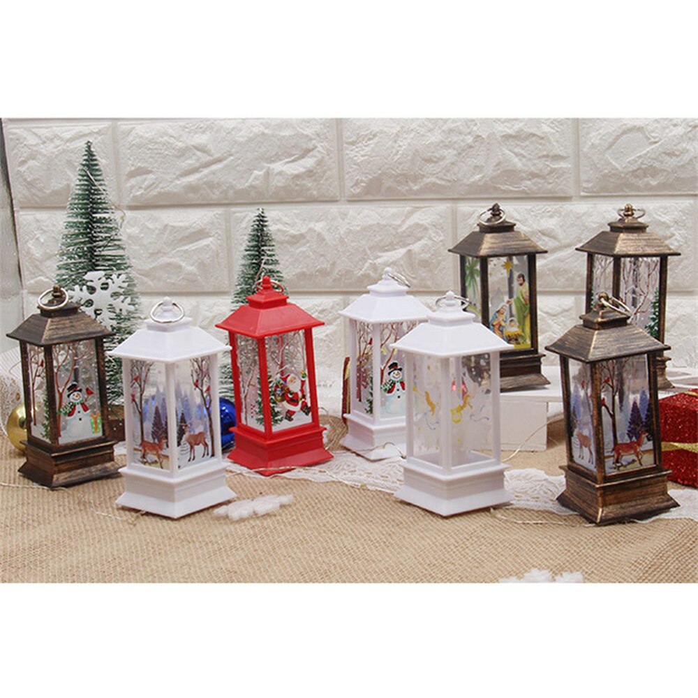 Latarnia bożonarodzeniowa doprowadziło świąteczna lampa wisząca wiatrowa dekoracyjna latarnia świecznik dekoracja na biurko (czerwony mikołaj)