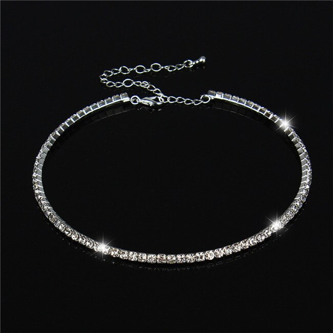 Mode Vrouwen Draaimomenten Crystal Rhinestone Kraag Ketting Choker Kettingen Bruiloft Verjaardag Sieraden 450137: 1 row crystal