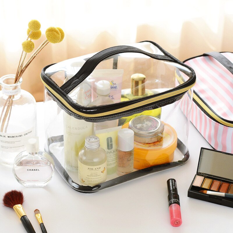 Gennemsigtig pvc kosmetik taske rejse toilettaske firedelt bærbar multifunktions sæt pink makeup organizer taske kosmetiker