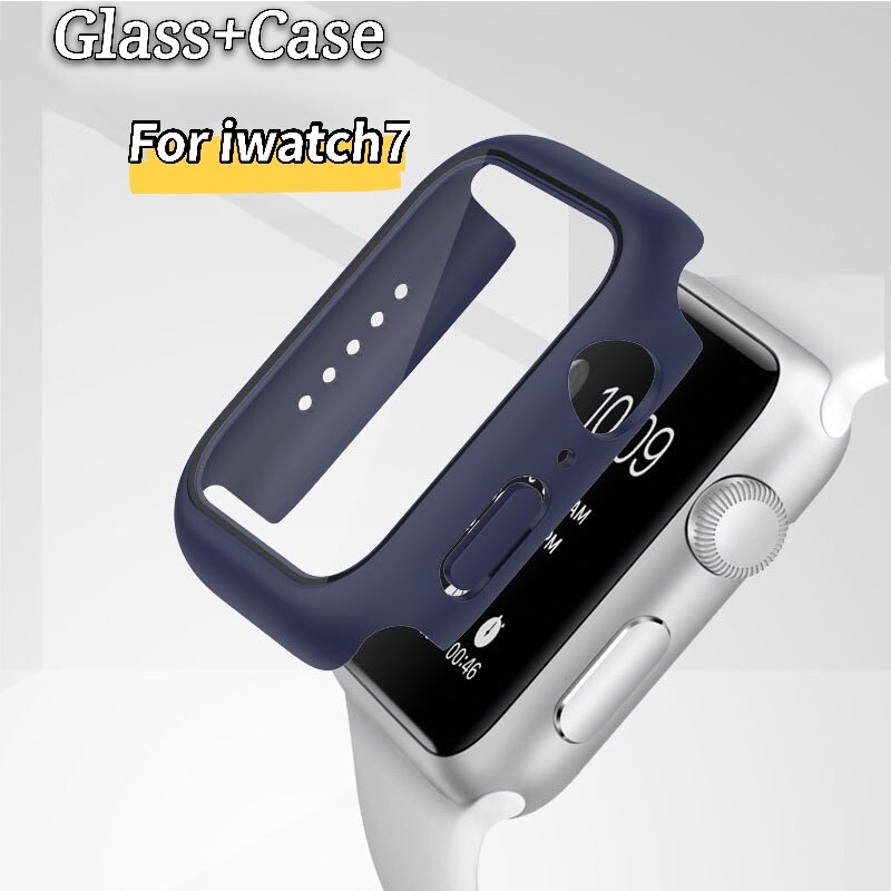 Glas + Cover Voor Apple Horloge Serie 7 41Mm 45Mm Screen Protector Frame Bumper Waterdichte Case Cover Smartwatch accessoires