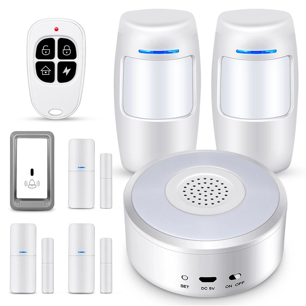 Smart sikkerhed wifi alarmsystem kit 120db sirene, dør / vinduesensor pir bevægelsessensor dørklokke knap natlys diy til hus