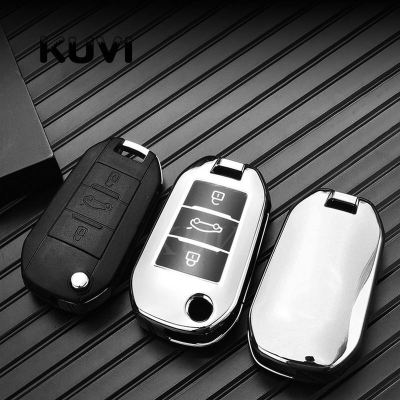 Porte-clés de voiture pliable en TPU, étui à couverture complète pour Peugeot 3008 208 308 508 408 307 4008 et citroën C4 C4L CACTUS C3 C6 C8