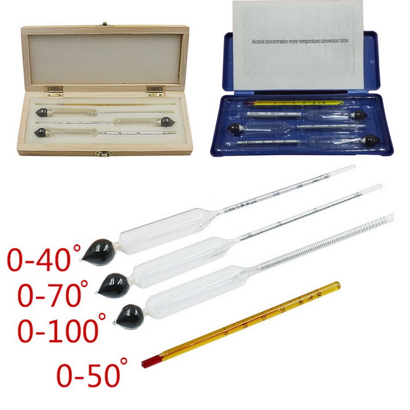 Termometer meter vintage alkohol konsentrasjon meter verktøy hydrometer alkohol meter sett 0 to 100%  alkohol meter tester 4 stk