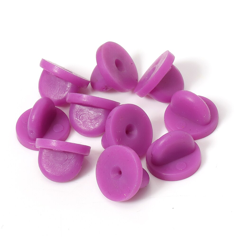 50pcs Rubber Pin Backs Brooch Bukle Button Clasp Clutch Care Cap Nail Tie Back Stoppers Squeeze Badge Holder Jewelry Accessories: Purple