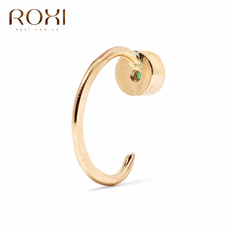 ROXI 925 Sterling Silver Stud Earrings For Women Minimalist C Shaped Green Crystal Earrings Cartilage Helix Piercing Earrings