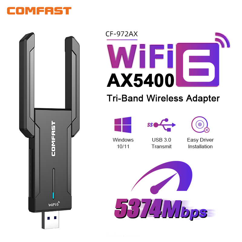 COMFAST WiFi7 USB-adapter BE6500 WiFi-kaart 5G 6G USB3.0 Draadloze netwerkkaart USB wifi 7 Adaptador AX5400 wifi6 Antena PC Laptop: Black