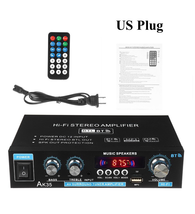 Ak380/ak370/ak170 tehovahvistin audio karaoke kotiteatteri vahvistin 2 kanavaa bluetooth luokan d vahvistin usb/sd aux tulo: Ak35 us pistoke