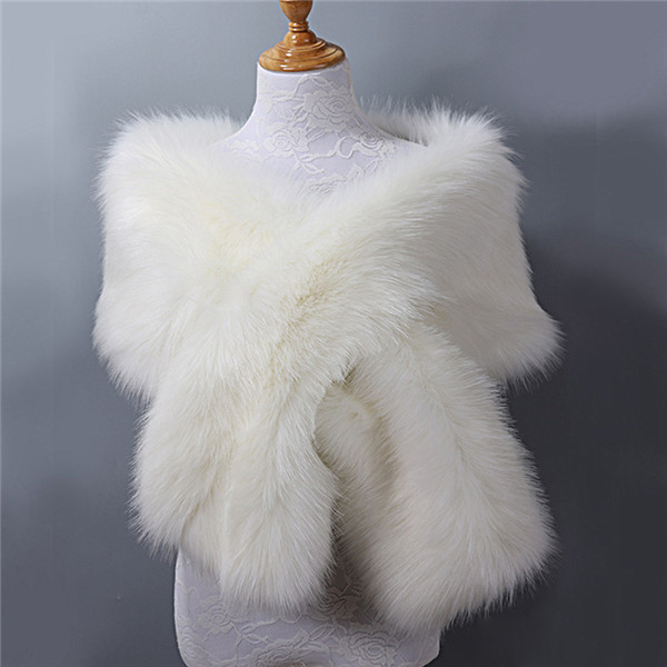 Bont Faux Winter Bolero Vrouwen Bruids Sjaal Bruiloft Cape In Voorraad Mantels Jas Jas Voor Avondfeest: Milk Ivory