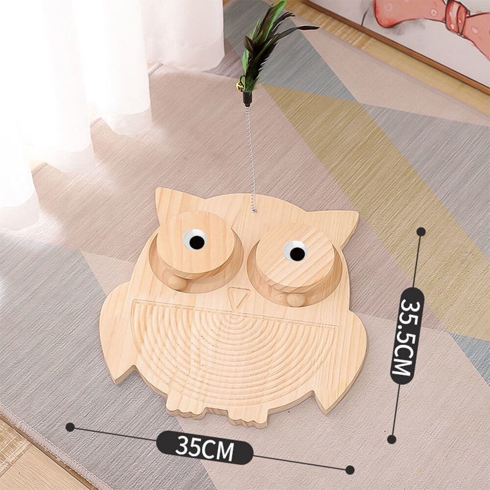 Wooden Cat Scratching Post Solid Wood Scratching Board Turntable Lovely Cat Teaser Grinding Claws Toy Wear-Resisting Kitten Toy