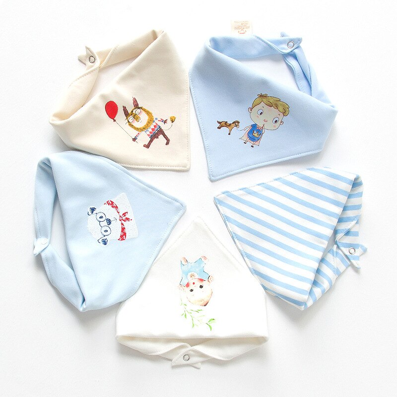 Bavoirs en tissu Double pour bébés, lot de 5 pièces, en coton, imprimé de dessin animé, pour -nés, filles et garçons: Set 5