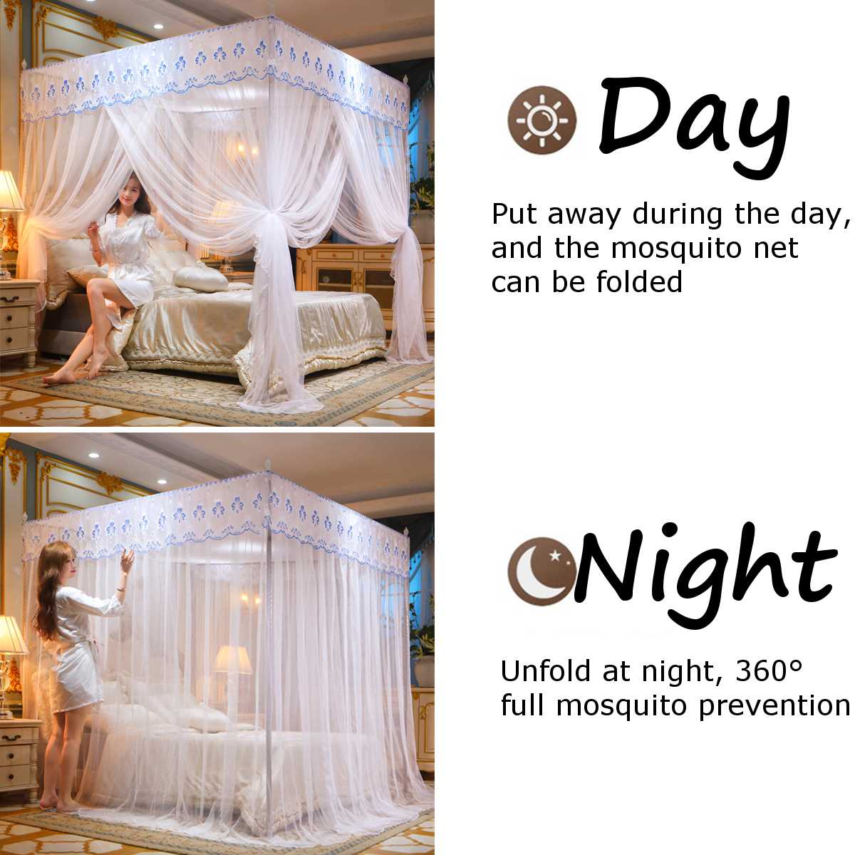 Four Corner Mosquito Netting Canopy Mosquito Net For Double Bed Mosquito Repellent Tent Insect Reject Canopy Bed Curtain