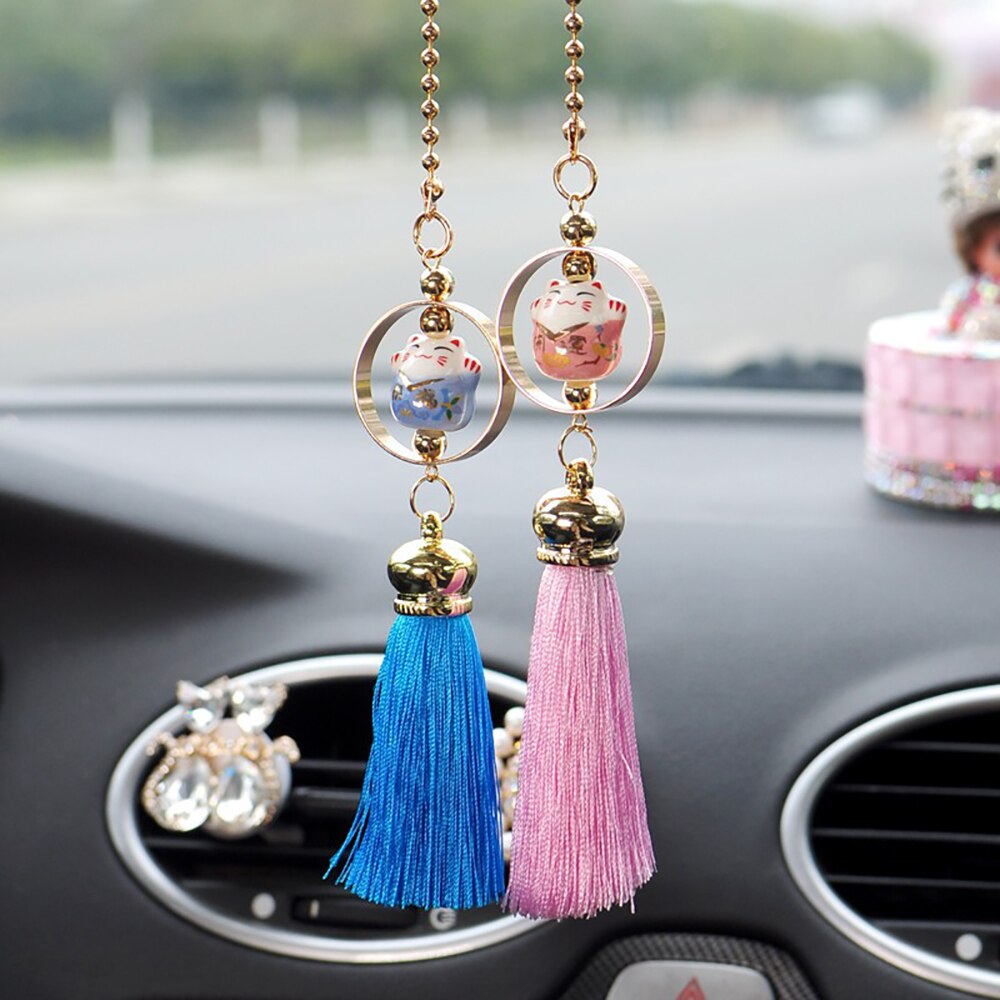 Colgante para coche, figura de gato de la suerte, borla de bendición, adorno automático, decoración de espejo retrovisor Interior automotriz, adorno colgante,