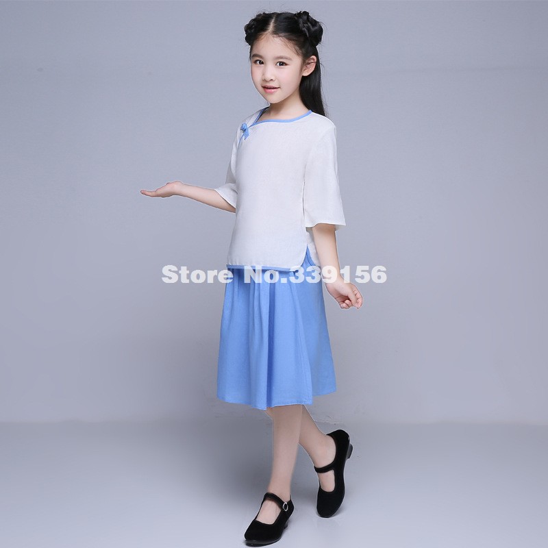 Nuovi Bambini Cinese Antico Abbigliamento Studente Ragazze Tradizionale Cinese Ming Abiti Lolita costume impostato superiore + gonna