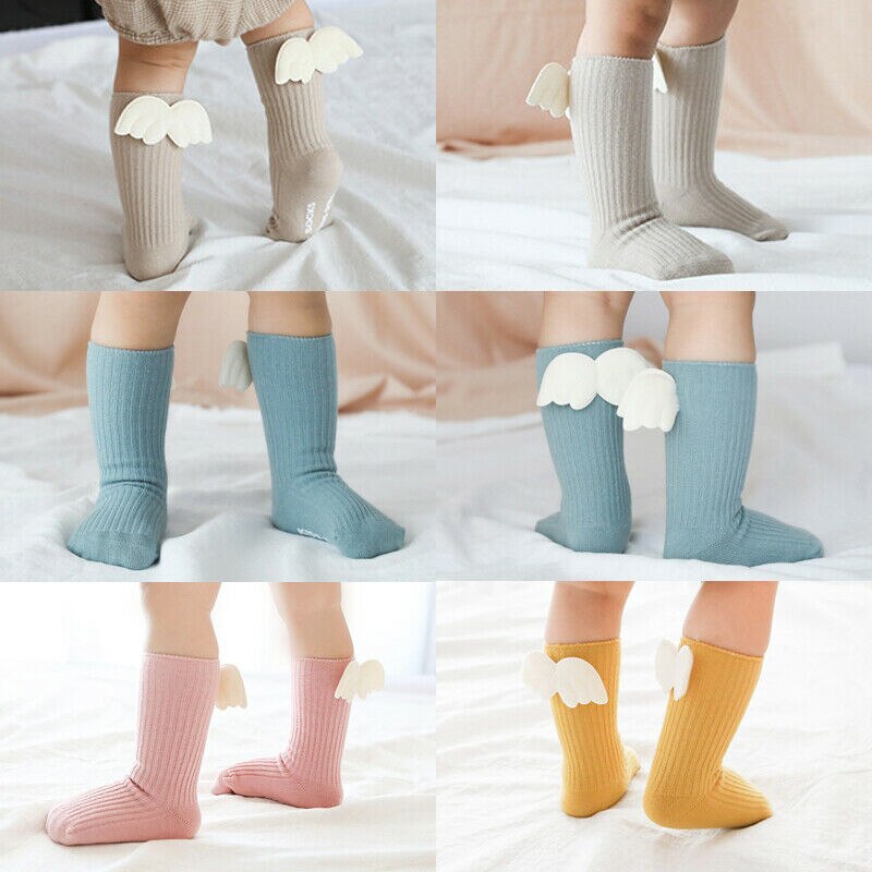 Kleinkind Baby Mädchen Socken Casual Baumwolle Lange Socken Knie Hohe Flügel für 0-5 Jahre