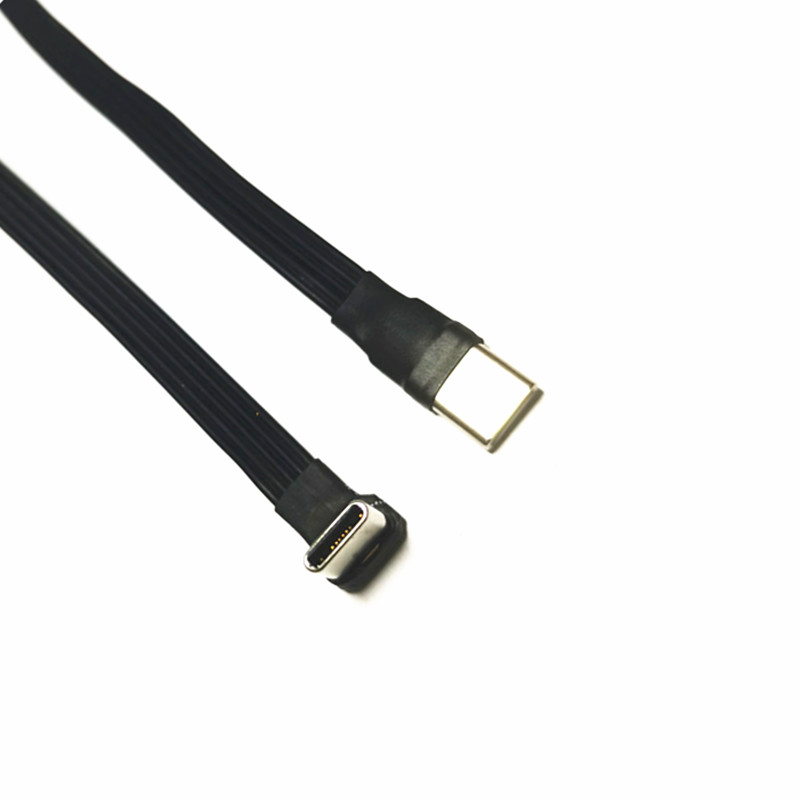 USB-C tipo C macho arriba abajo en ángulo de 90 grados a USB C tipo c Cable de datos hembra Cable plano USB tipo c 0,2 m/0,5 m/1m/1,5 m