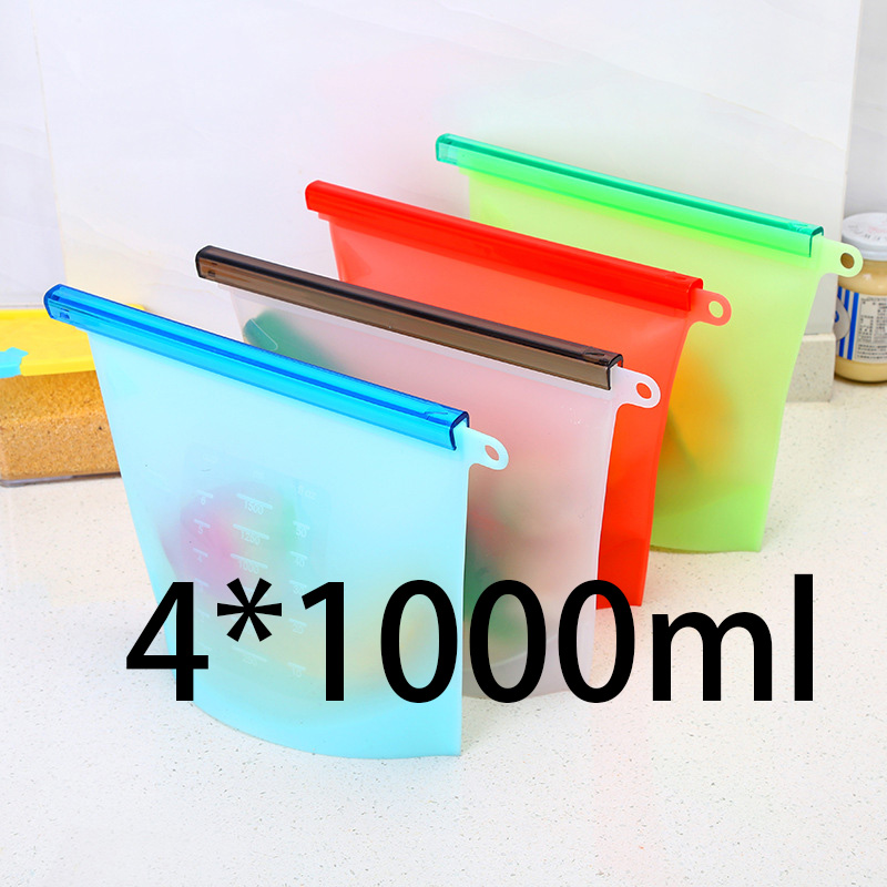 Eco Friendly Packaging Bags Reusable Silicone Foodfor Business Plastic Storage Airtight Leak-Proof Snack: 4x1000ml