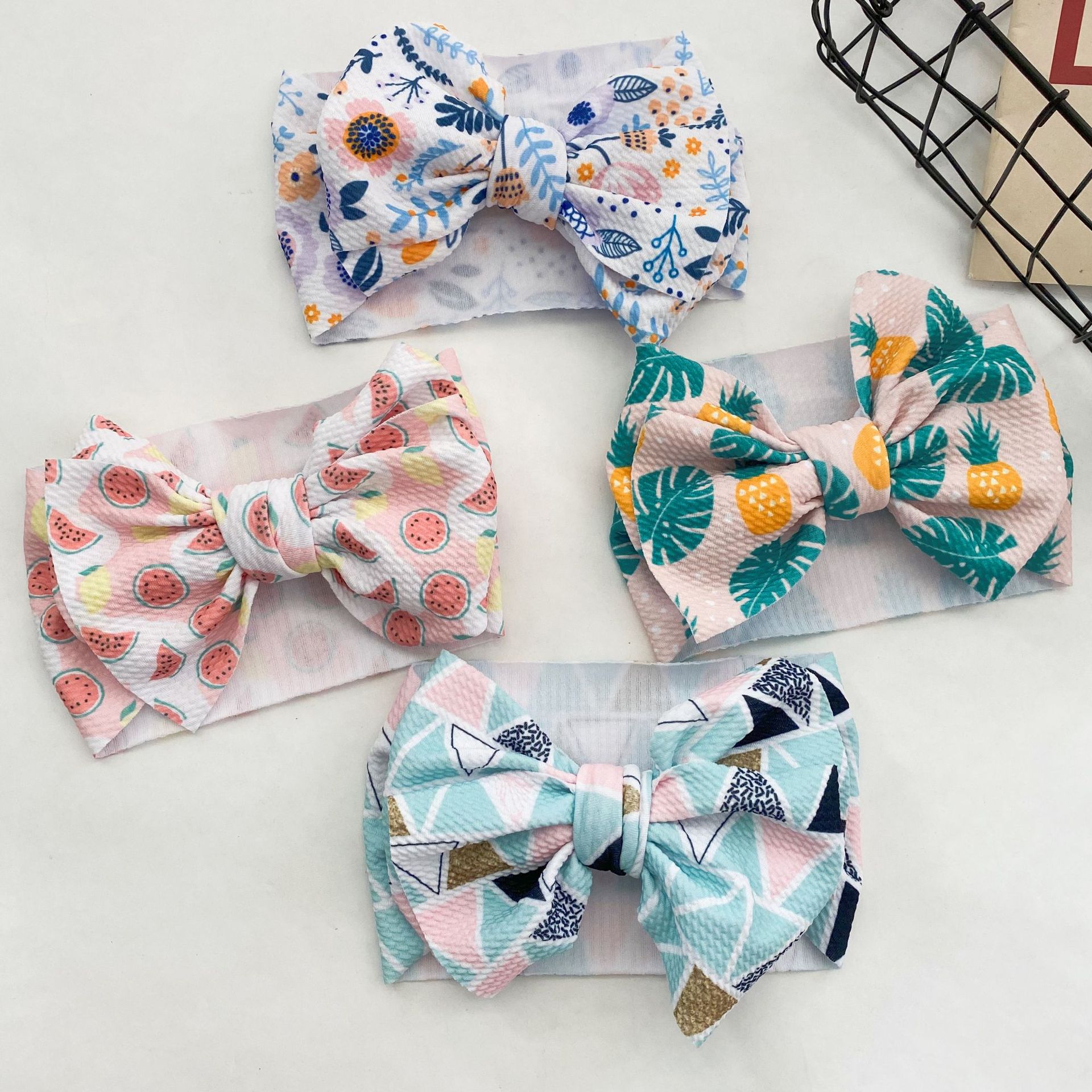 Lenço de cabeça estampado para crianças, europa e américa, acessórios para cabelo, arco grande, macio, elástico, acessórios para bebês