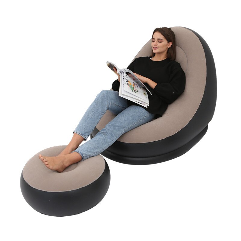 Sækkestol doven luftstol oppustelig sofasofa med fodskammel indendørs udendørs sammenklappelig liggestol sofasæt stue møbler